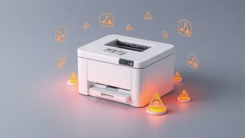 Ilustração conceitual de luzes de status e ícones de alerta sobre um equipamento eletrônico genérico.