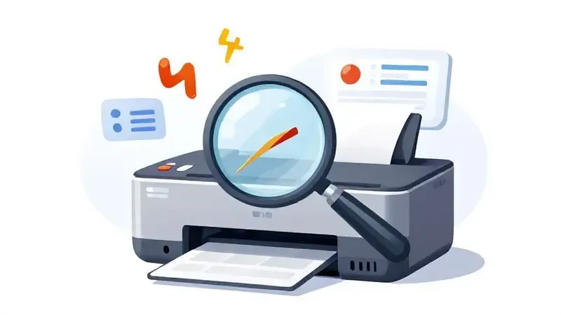 Ilustração conceitual de diagnóstico de problemas técnicos em impressora