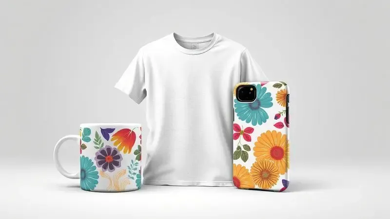 Exemplos de produtos personalizados como canecas e camisetas criados através da técnica de sublimação.