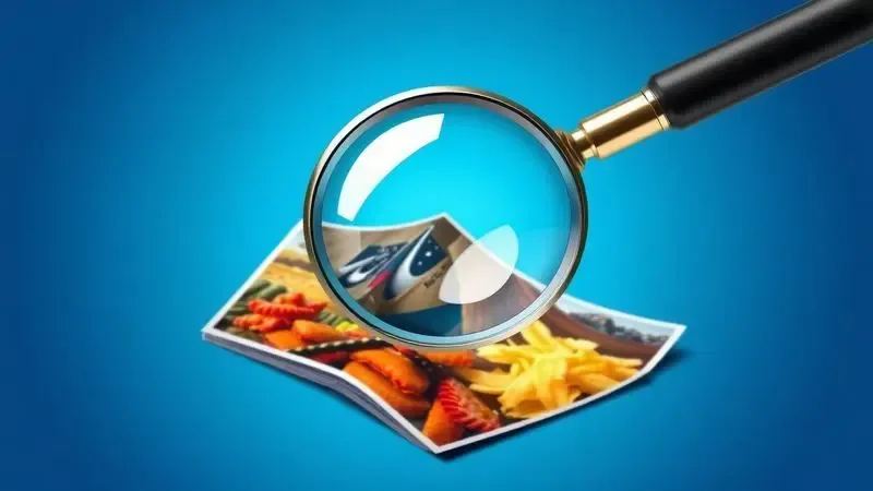 Renderização artística de uma lupa sobre uma imagem vibrante e detalhada para demonstrar alta resolução.