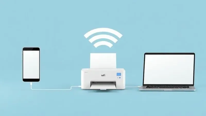 Conceito de Wi-Fi Direct para impressão móvel conectando smartphone, computador e impressora